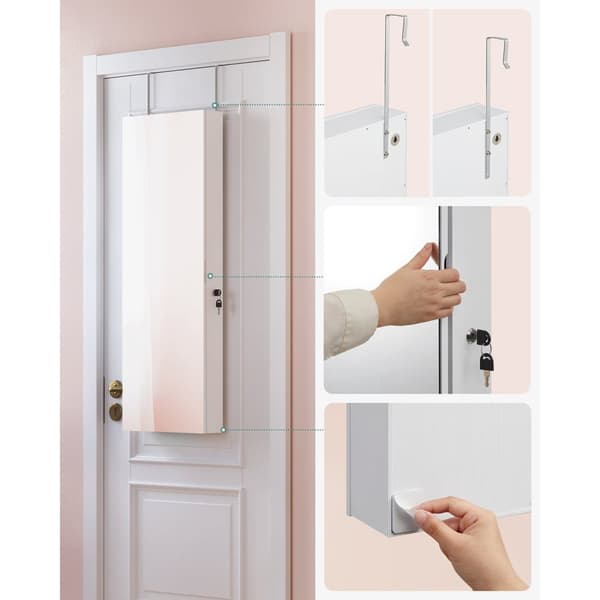 Rootz White -korukaappi - Seisova peili - Samettivuorattu - MDF-rakenne - 37,5 cm x 9,7 cm x 108 cm - Suuri säilytystila