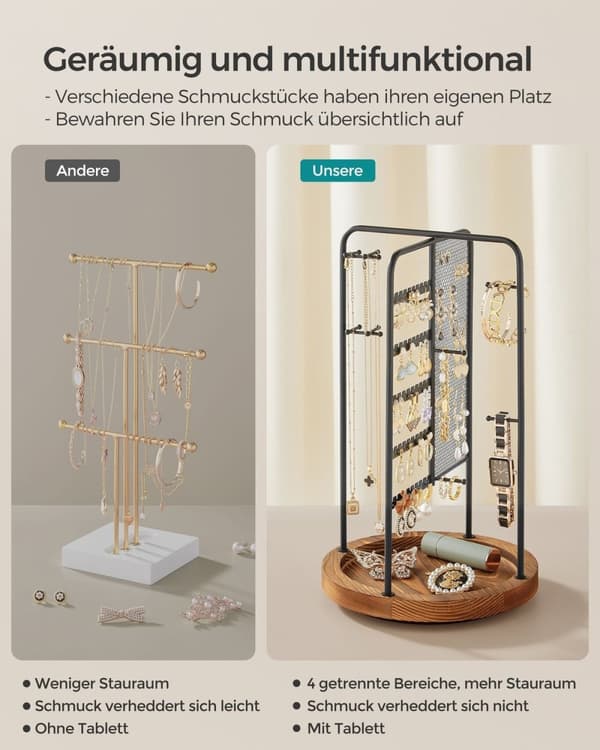 Rootz smyckesställ - Örhängehållare - Halsbandsorganisator - Metall- och MDF-konstruktion - Lättvikt - Kompakt design - 20cm x 20cm x 33,4cm