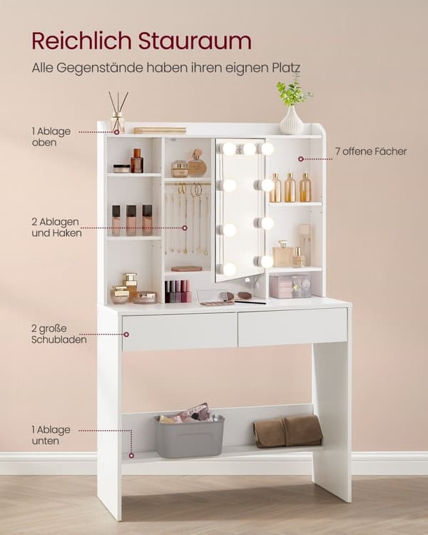 Rootz Sminkbord med spegel - Sminkbord - Sminkbord - Spånskiva - 40 cm x 90 cm x 144,7 cm - Molnvit - 32,3 kg