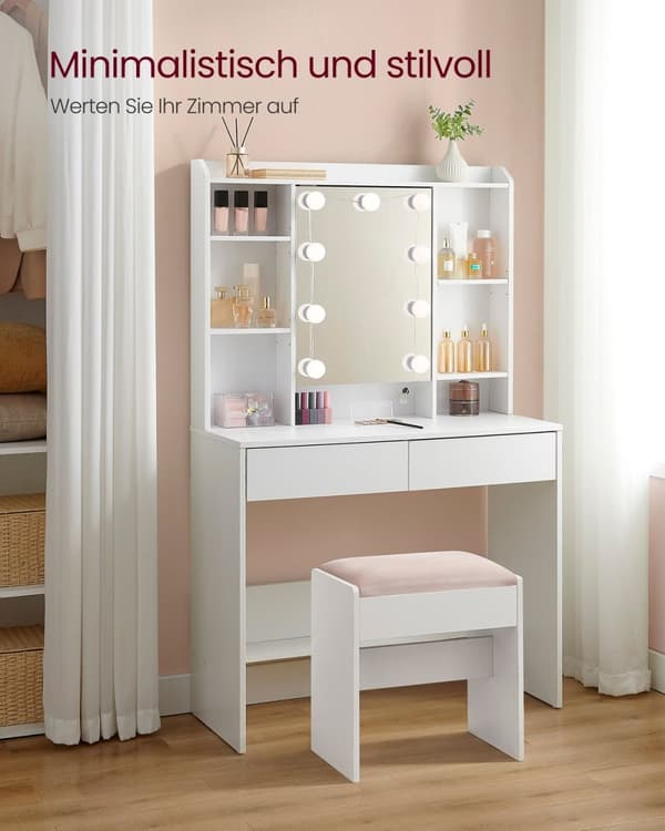 Rootz Sminkbord med spegel - Sminkbord - Sminkbord - Spånskiva - 40 cm x 90 cm x 144,7 cm - Molnvit - 32,3 kg