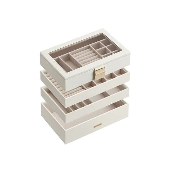 Rootz stabelbart smykkeskrin - Organizer-etui - 4-lags opbevaring - Fløjlsforing - 25 cm x 15 cm x 10 cm
