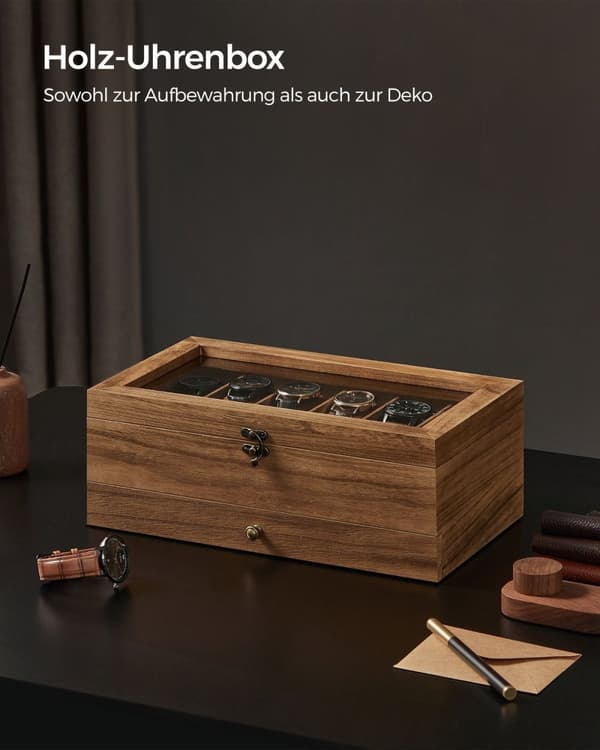 Rootz Watch Box - Järjestäjä - Säilytyskotelo - Massiivinen pähkinäpuu - 30cm x 20cm x 8cm