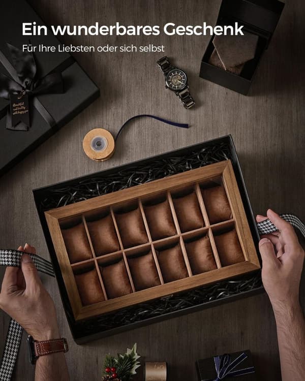 Rootz Watch Box - Järjestäjä - Säilytyskotelo - Massiivinen pähkinäpuu - 30cm x 20cm x 8cm