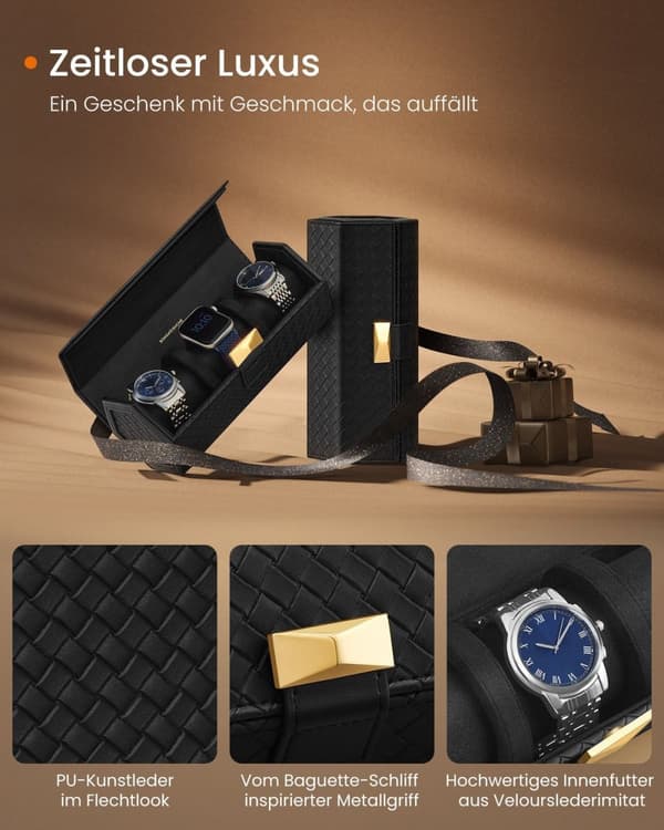 Rootz Travel Watch Box - Turvallinen säilytyskotelo - Piilotettu lokero - PU-nahka - 9,8 cm x 21,2 cm x 8,7 cm