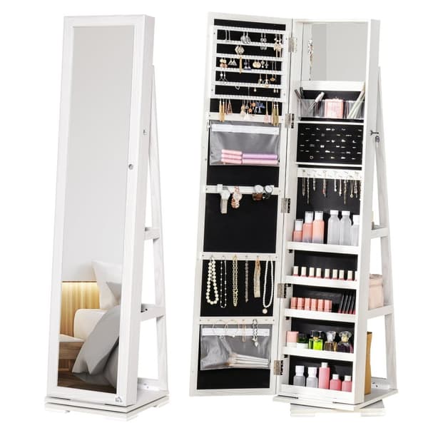 Rootz Låsbar roterende smykkeskrin med spejl - smykkeskab - Arrangør - MDF White - 360 ° rotation - 38x38x160cm