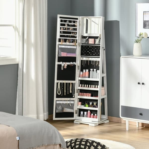 Rootz Låsbar roterende smykkeskrin med spejl - smykkeskab - Arrangør - MDF White - 360 ° rotation - 38x38x160cm
