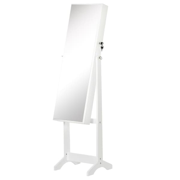 Rootz smyckeskåp med stående spegel - lagringsarrangör - skönhetsarmoire - justerbar låsning - 46x36.5x151.5cm - vit