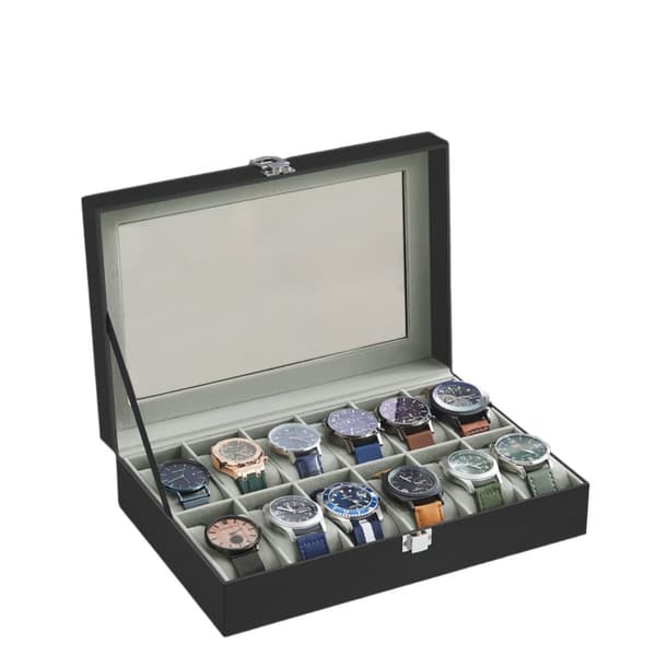 Rootz 12 -fack Watch Box - Glaslock - Titta lagring - Skrapskydd - 32 cm x 18,6 cm x 8,5 cm