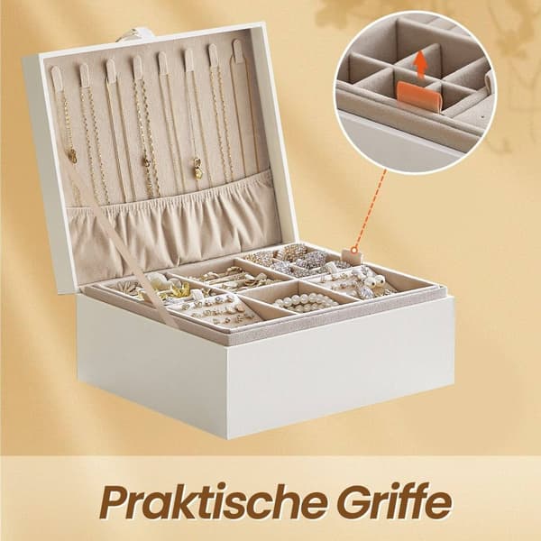 Rootz Jewelry Box - 2 Level Storage - Jewelry Organizer - Velvet Interior - 20,5 cm x 24 cm x 11cm - Bärbart handtag