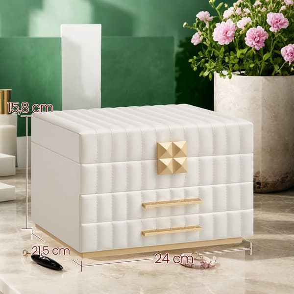 Rootz Jewelry Box With Mirror - Lagringsarrangör - 2 Lådhållare - Velvet fodrad - 21,5 x 24 x 15,8 cm - molnvit