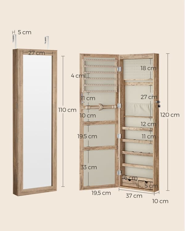 Rootzin korukaappi - Armoire - Varastointijärjestäjä - valaistu sisäreili, samettivuori - 10 cm x 37cm x 120cm - ruskea