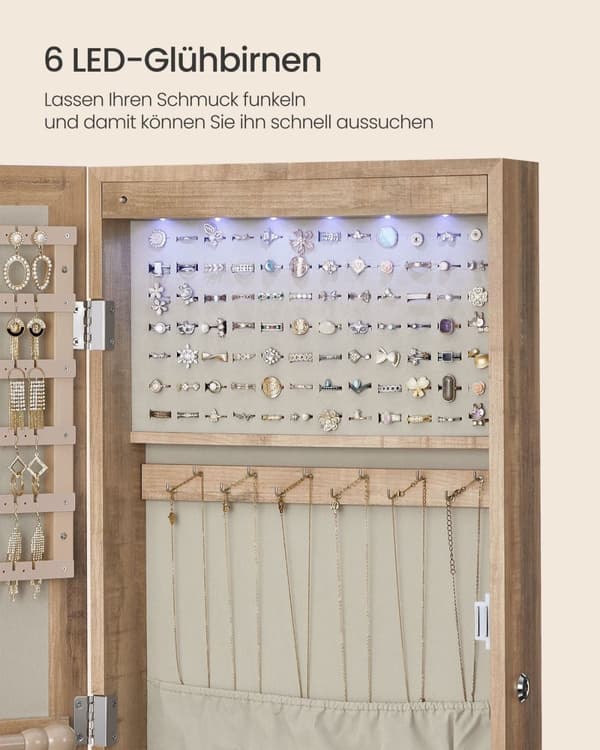 Rootzin korukaappi - Armoire - Varastointijärjestäjä - valaistu sisäreili, samettivuori - 10 cm x 37cm x 120cm - ruskea