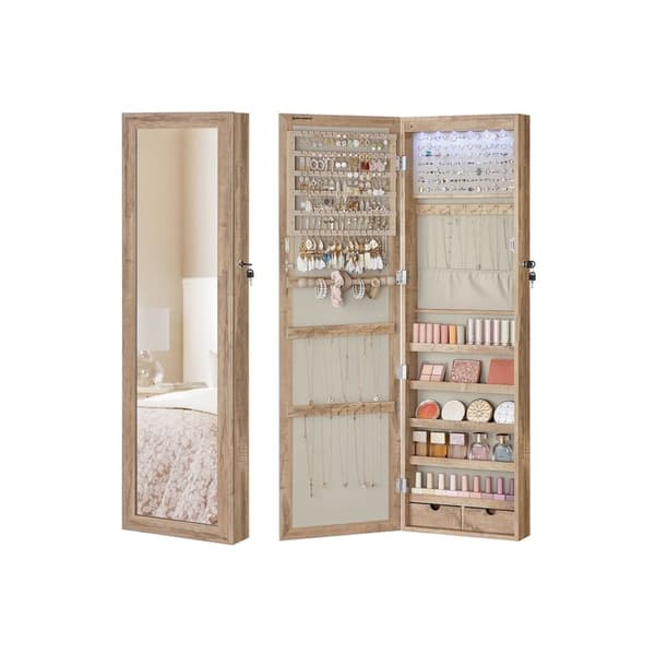 Rootz Jewelry Cabinet - Armoire - Lagringsarrangör - upplyst innerspegel, sammetfoder - 10 cm x 37 cm x 120 cm - brun