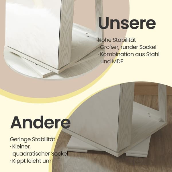 Rootz Jewelry Cabinet - Mirror Cabinet - Roterande arrangör - Säker förvaring - 54,5 cm x 54,5 cm x 162 cm
