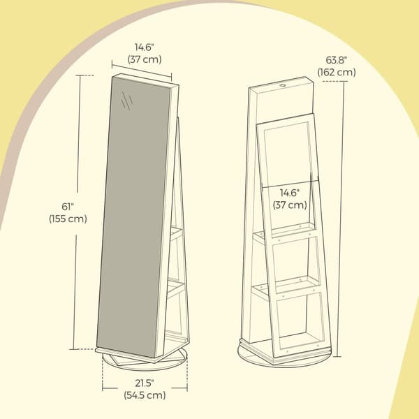 Rootz Jewelry Cabinet - Mirror Cabinet - Roterande arrangör - Säker förvaring - 54,5 cm x 54,5 cm x 162 cm