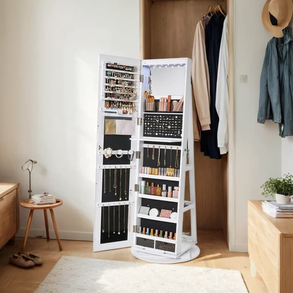 Rootz Jewelry Cabinet - Mirror Cabinet - Roterande arrangör - Säker förvaring - 54,5 cm x 54,5 cm x 162 cm