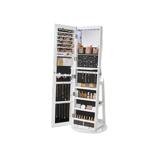 Rootz Jewelry Cabinet - Mirror Cabinet - Roterande arrangör - Säker förvaring - 54,5 cm x 54,5 cm x 162 cm