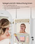 Miniatyrbild 6 av 6: Rootz Jewelry Cabinet - LED Lit Armoire - Inner Mirror Organizer - Velvet fodrad - 10x42x108cm - White