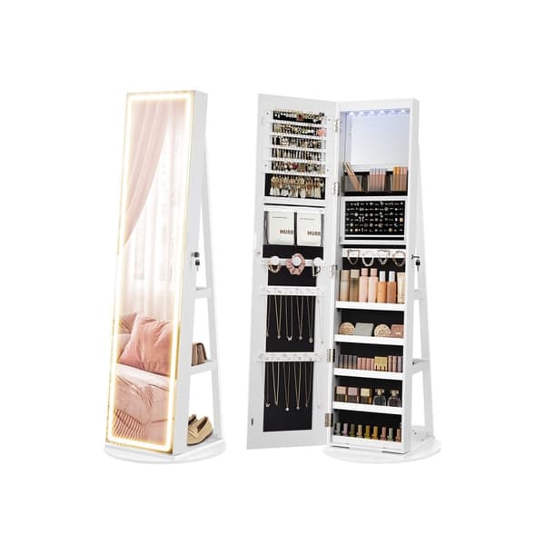 Rootz Jewelry Cabinet - Mirror Cabinet - Lagringsarrangör - LED -belysning - 55x55x159 cm - Cloud White