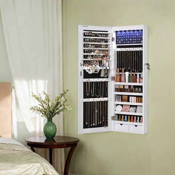 Rootz Mirror Jewelry Cabinet - Hängande spegelskåp - Väggskåp - LED -belysning - 37 cm x 9,3 cm x 108 cm