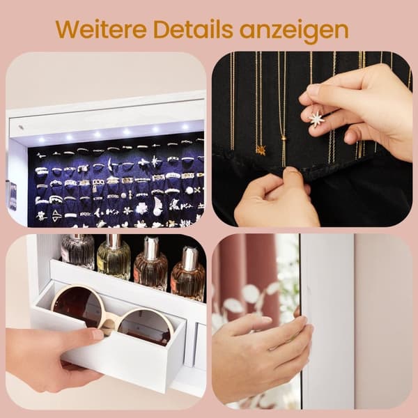 Rootz Mirror Jewelry Cabinet - Hängande spegelskåp - Väggskåp - LED -belysning - 37 cm x 9,3 cm x 108 cm