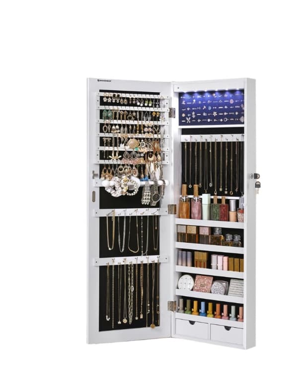Rootz Mirror Jewelry Cabinet - Hängande spegelskåp - Väggskåp - LED -belysning - 37 cm x 9,3 cm x 108 cm