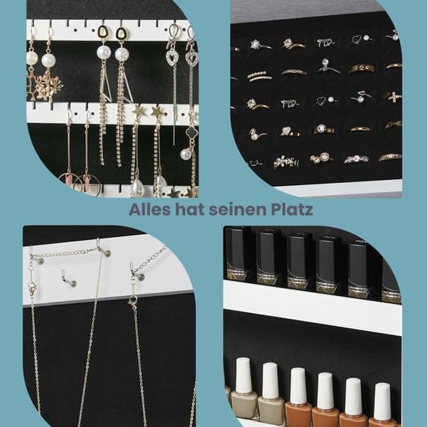Rootz Mirror and Jewelry Cabinet - Wall Cabinet - Mirror Cabinet - riklig förvaring - 37 cm x 67 cm x 10,5 cm