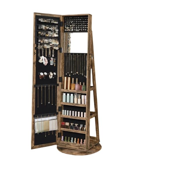 Rootz låsbar 360 ° roterbar smyckeskåp - spegel skåp - rymlig smycken arrangör - 54 cm x 54 cm x 161 cm