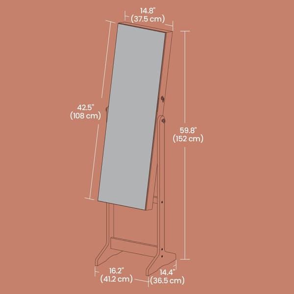 Rootz Standing Jewelry Cabinet - Mirror Cabinet - Full Body Mirror - Säkert lagrar smycken och smink - 41,2 cm x 36,5 cm x 152 cm