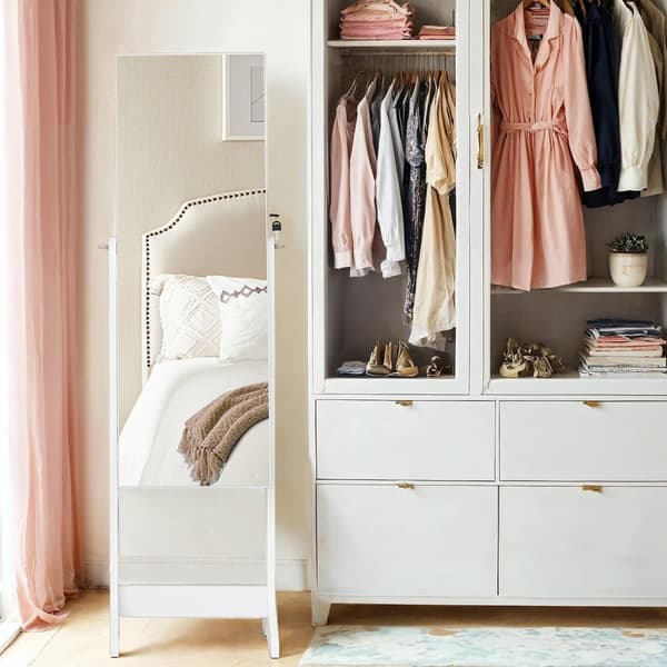 Rootz Standing Jewelry Cabinet - Mirror Cabinet - Full Body Mirror - Säkert lagrar smycken och smink - 41,2 cm x 36,5 cm x 152 cm