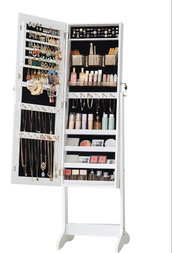 Rootz Standing Jewelry Cabinet - Mirror Cabinet - Full Body Mirror - Säkert lagrar smycken och smink - 41,2 cm x 36,5 cm x 152 cm