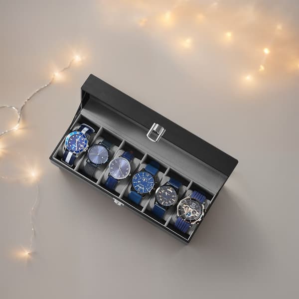 Rootz Watch Box - Glass Lid - 6 Fack Display - Protect & Showcase Watches - Velvet Interior - 30 cm x 11,2 cm x 8 cm