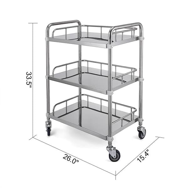 Lääketieteellinen laboratoriokärry 2-3 hyllyllä - Kestävä ruostumaton teräs, 4 pyörää, 80 kg kantavuus, lukittavat pyörät & kädensija helppoon kuljetu