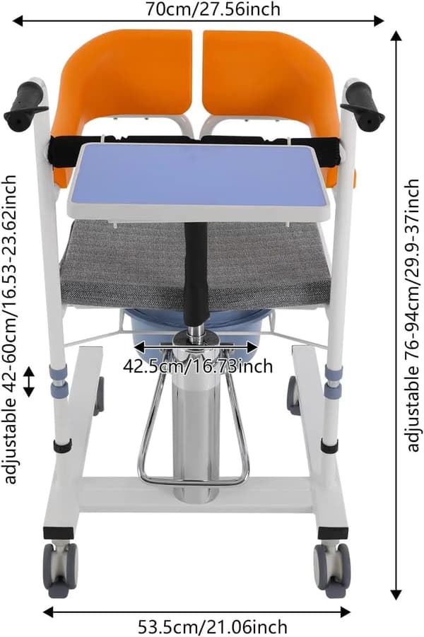 Hydraulisk Patientløftestol, Toiletfunktion, Justerbar Højde, Ergonomisk Design,Gul