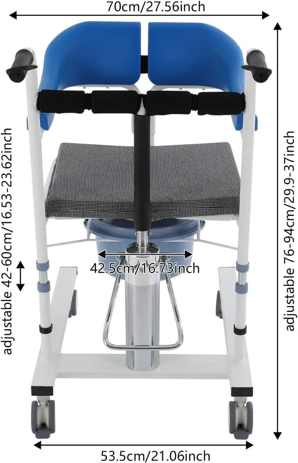 Hydraulisk Patientløftestol, Toiletfunktion, Justerbar Højde, Ergonomisk Design,Blå