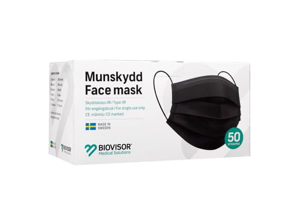 OUTLET Biovisor svensktillverkade munskydd svart 50 st pack
