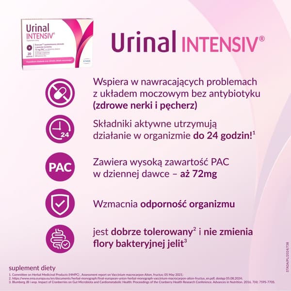 Urinal Intensiv støtter urinvejene 20 tabletter.