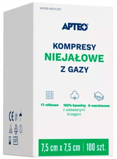 IKKE-STERILE GAUS-KOMPRESSER 7,5x7,5 cm Apteo 100 stk.