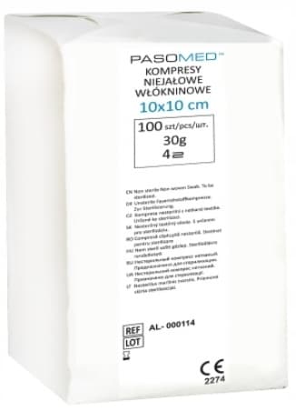 Ikke-sterile non-woven kompresser 10x10 cm Pasomed 100 stk.