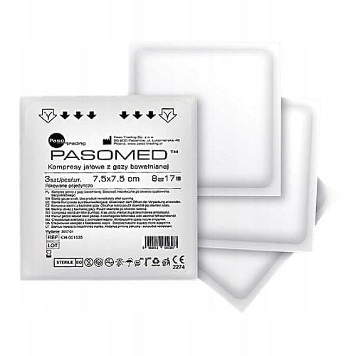 STERILA KOMPRESSER Pasomed 17-trådig 8-lagers 7,5 cm x 7,5 cm 3 stycken