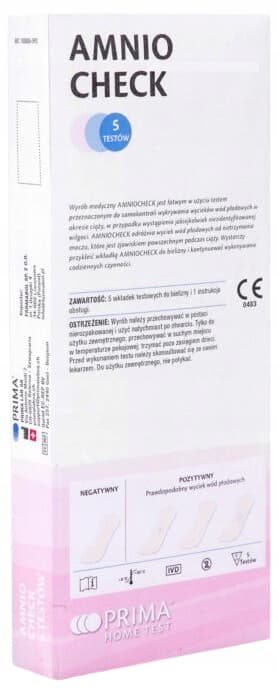 Amniocheck-testi vuotavan lapsiveden paikantamiseksi, 5 liuskaa