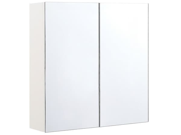 Spegelskåp Badrum Vit Plywood 60 x 60 cm Hängande 2 Dörrar Byrå Hyllor Förvaring