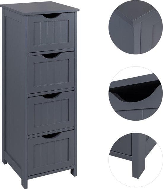 Badrumsskåp - Grå - Badrumshylla - Organisation - Multifunktionellt skåp - Golv Vanity Dresser - Buffet förvaringsskåp - med 4 Lades
