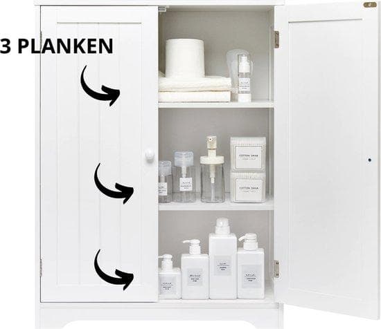 Meerveil Modern Badrumskåp - Badrumsskåp Standing - förvaringsskåp - Vit - 3 hyllor - 60 cm bred