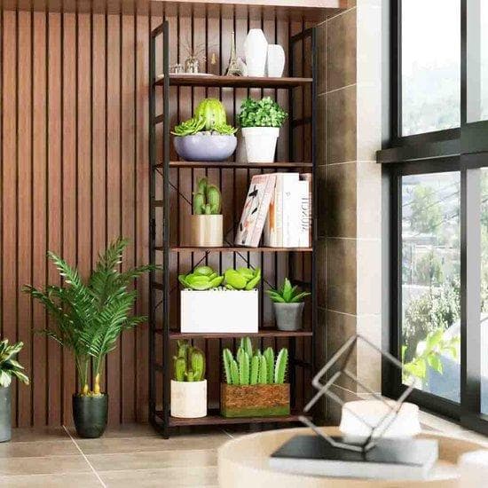 Bokhylla - Wall Cabinet Industrial - Wood - Steel - Brown/Black - 5 Lager - 60 x 30 x 165 cm