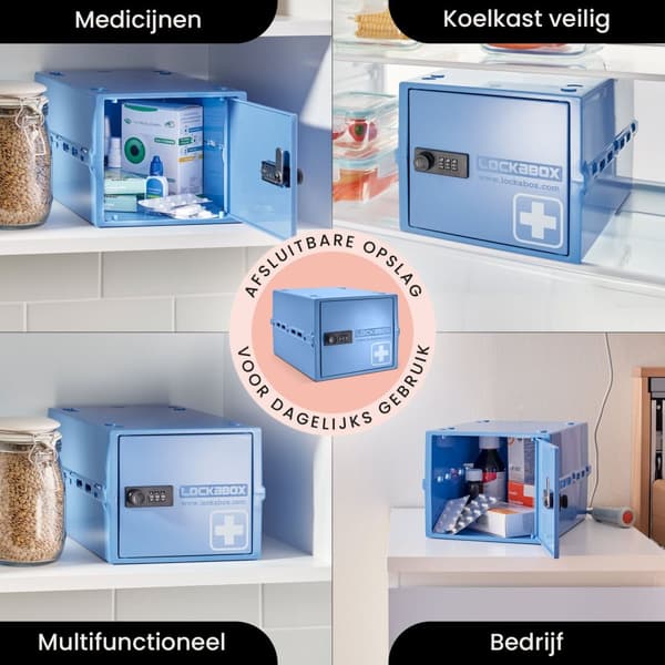 Lockabox One™ Låsbar Medicinskab - Opbevaringsboks med Talelås - Blå
