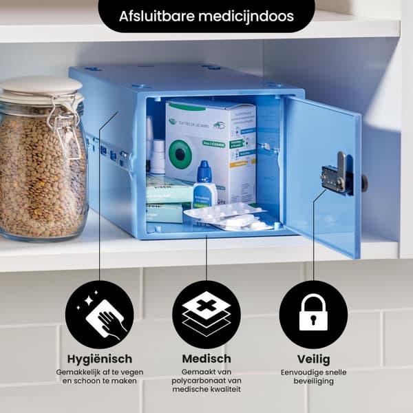 Lockabox One™ Låsbar Medicinskab - Opbevaringsboks med Talelås - Blå