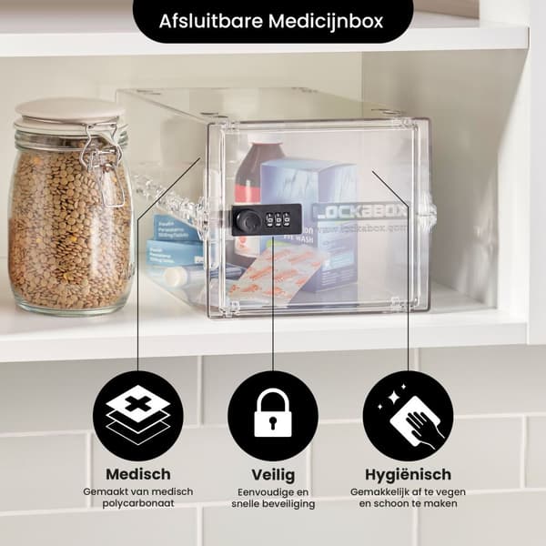 Lockabox One™ Låselås Medicinskab - Opbevaringsboks med Tallås - Kristal