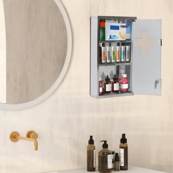 Medicinskåp - XMTECH - Låsbar modell - Rostfritt stål - 50x30x12cm - Glasdörr