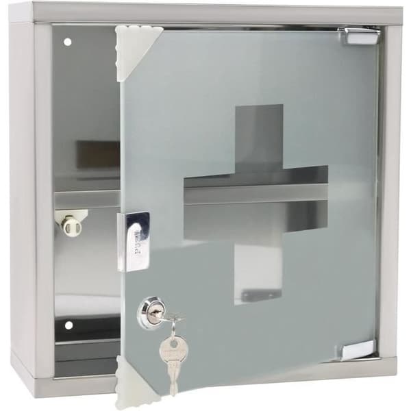 Apoteksskåp - YUENFONG - Inox - 2 Fack - Låsbart - Glasdörr